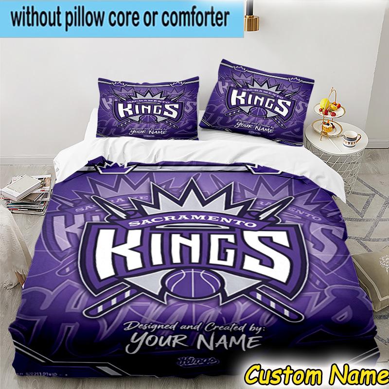 3pcs Custom Name Sacramento Basketball Logo Bedding Set Includes 1 Duvet Cover & 2 Pillowcases for All Seasons Dormitory Home Decor Christmas gifts