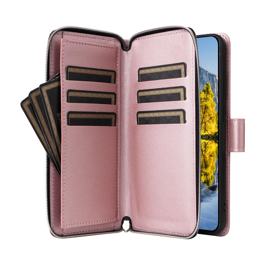 R20 For Samsung Galaxy A54 5G Case 9 Card Slots PU Leather Phone Cover with 2 Straps