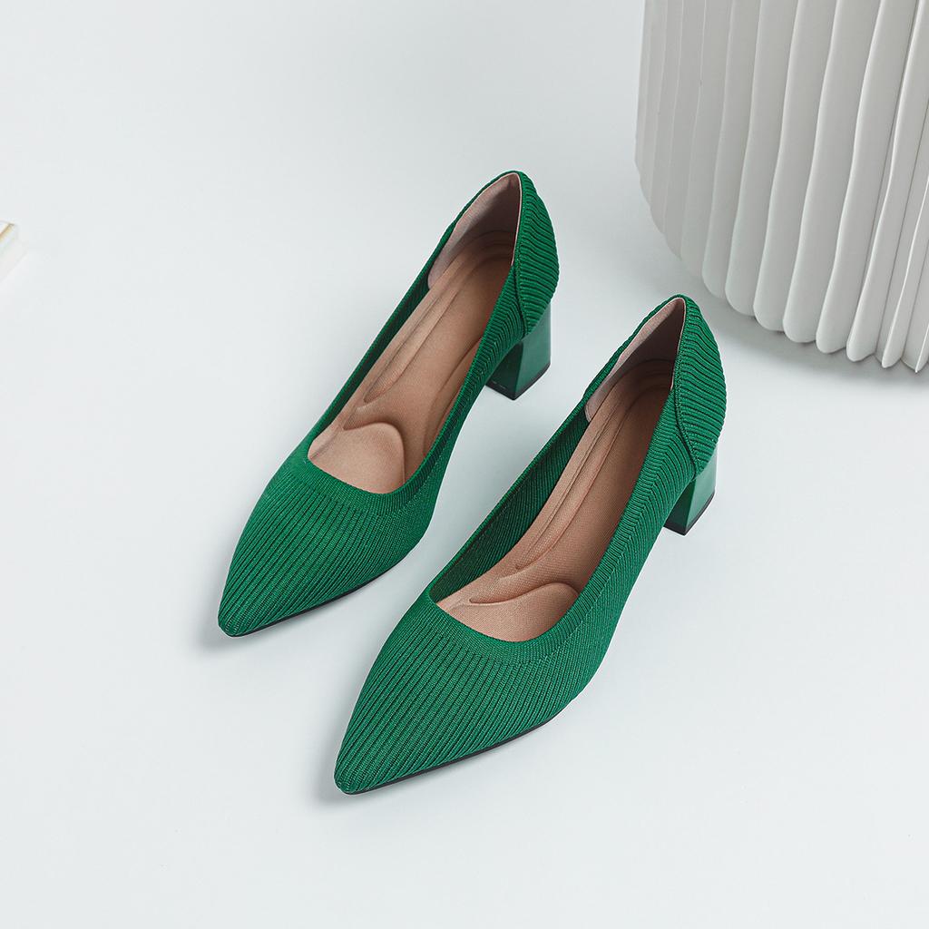 2026Women's large high-heeled shoes Multicolor pointy knit breathable comfortable anti-skid rubber sole work shoes  new autumn