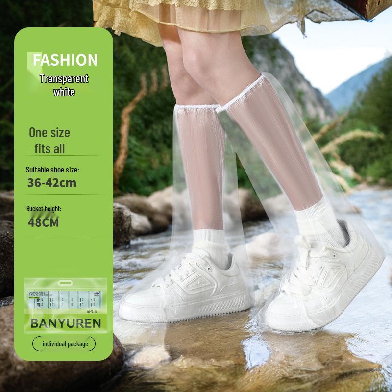 Disposable Transparent Waterproof Non-Slip High-Top Rain Boot Covers for Kids & Adults - Long Leg Protection for Rainy Days