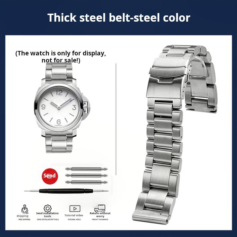 Cinturino Piatto in Acciaio Inossidabile 24 26mm Metallo Solido per Orologio Uomo Panerai PAM441 PAM111 Catena Cinturino Argento nero Accessori Uomo