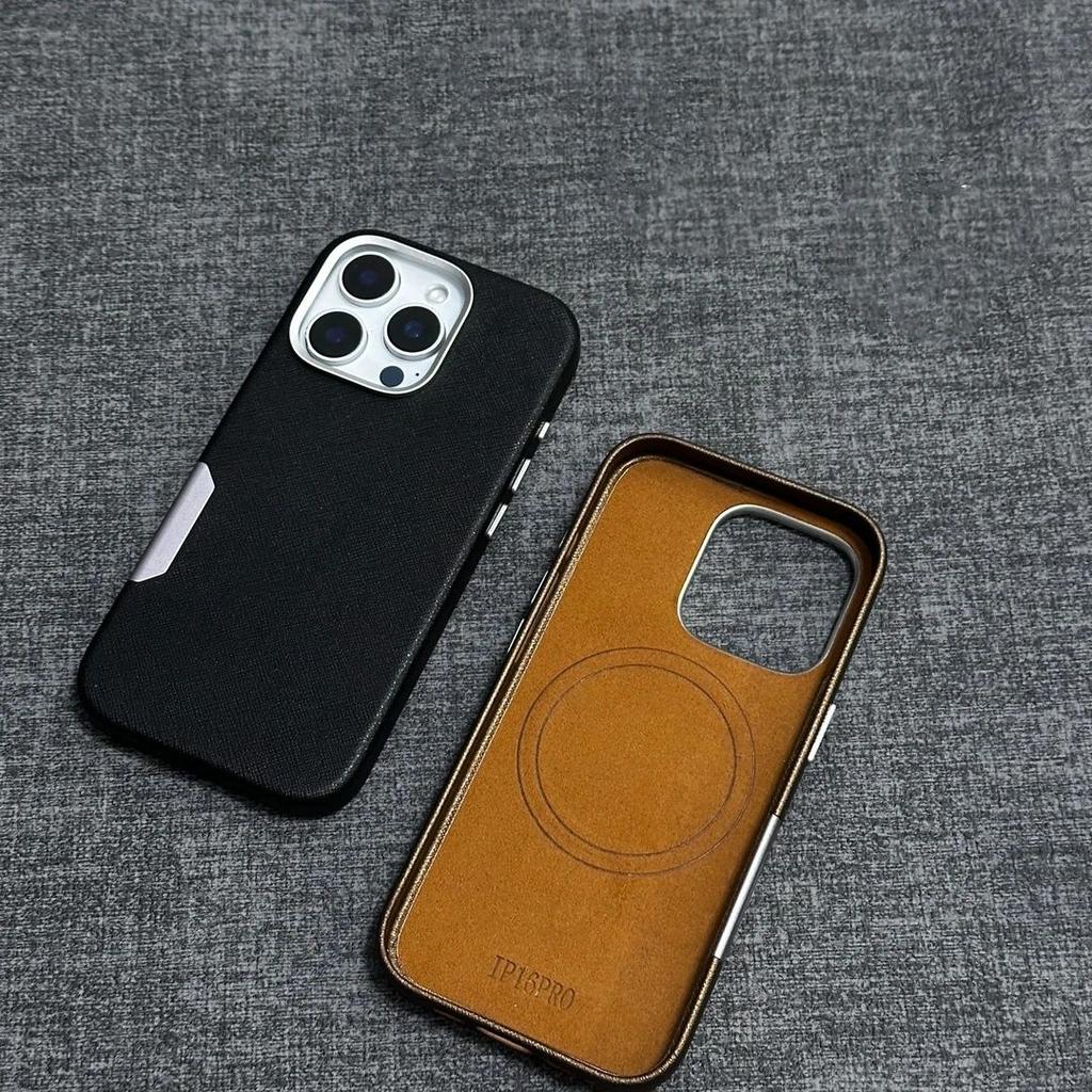 Cross Pattern Leather Phone Case for Apple iPhone 16 ProMax - Leather Hard Shell Shockproof with Camera Button Cover On iPhone 16/15/14/Pro/Pro Max
