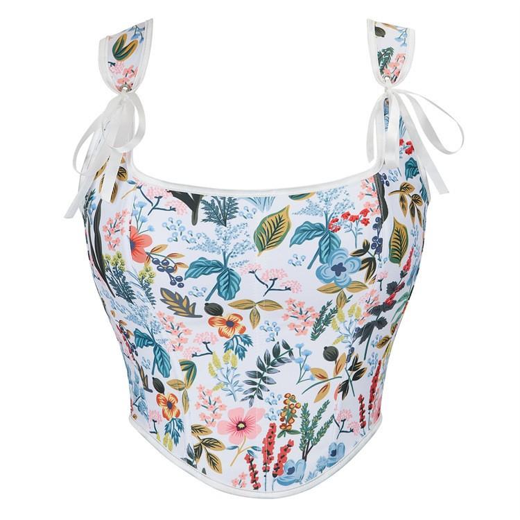 

Женский сексуальный бюстье-корсет, топ с люверсами на шнуровке с цветочным принтом, укороченный топ с эффектом пуш-ап, винтажный топ на бретелях, вечерние Клубная одежда, лиф XS белый