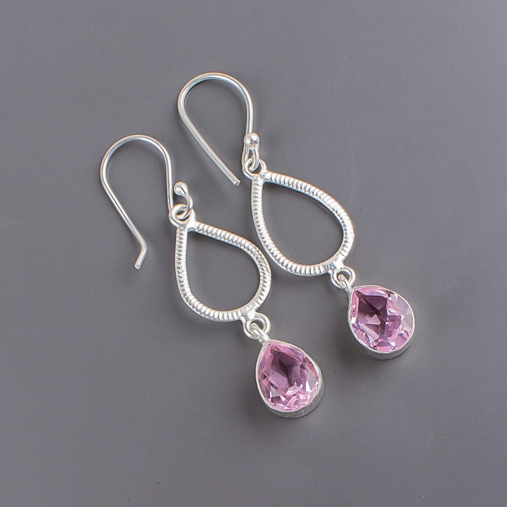 Morganite Gemstone 925 Sterling Silver Jewelry Handmade Statement Earrings1.90" EE-16-11