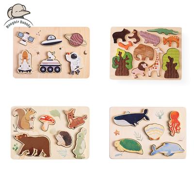 Baby Holz Puzzle Bausteine Montessori Lernspielzeug Cartoon Wald Meerestier Astronaut Puzzle Geschenk für Baby
