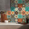 10Pcs Retro Mandala Tile Stickers  Waterproof PVC Decals - Blue & White Moroccan Floral Wall Floor Mural for Kitchen Bathroom DIY