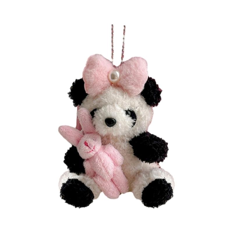 Mini Plush Panda Keychain Cute Phone Decoration Clip Backpack Hanging Ornament