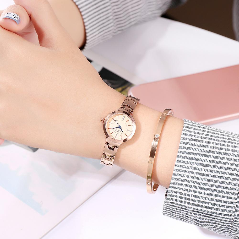 Ceas mic rotund de damă, cu bandă de oțel, scară simplă, ocazional, compact pentru studenți, ceas de cuarț pentru femei, rezistent la apă
