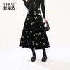 Elegant Butterfly Print Temperament Velvet Half Skirt Women's Skirt Retro Mid Length Skirt