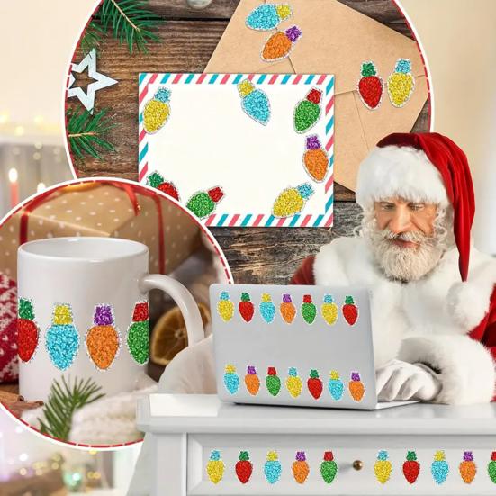 500 Pcs Christmas Stickers Roll Gllitter Tree/Maple Leaf/Santa Hat Seal Stickers Waterproof Self-Adhesive Decals