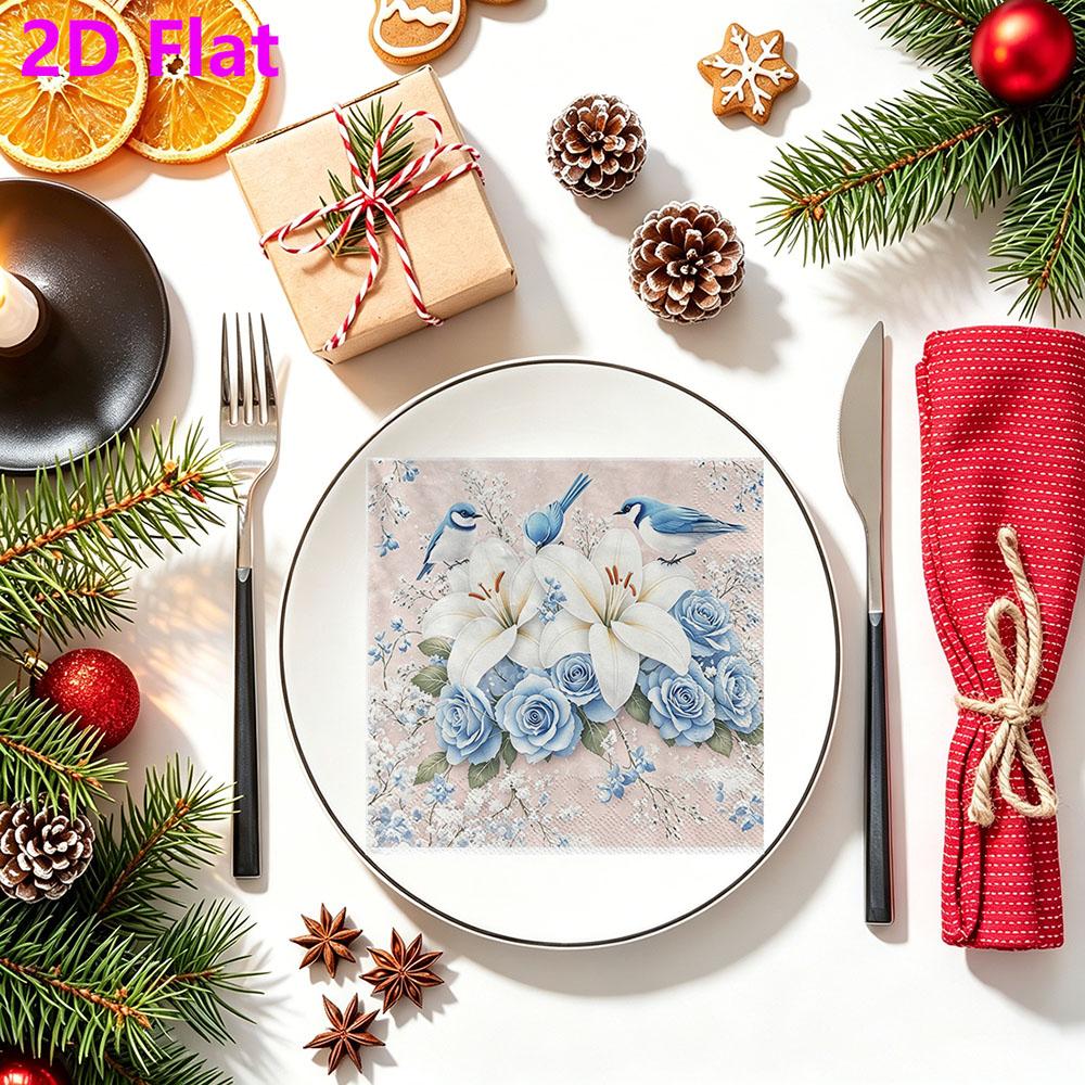 20pcs Disposable Napkins with Flowers, Birds Pattern Print for Wedding,Parties,and Daily Use for Thanksgiving Fall Christmas Table Decoration