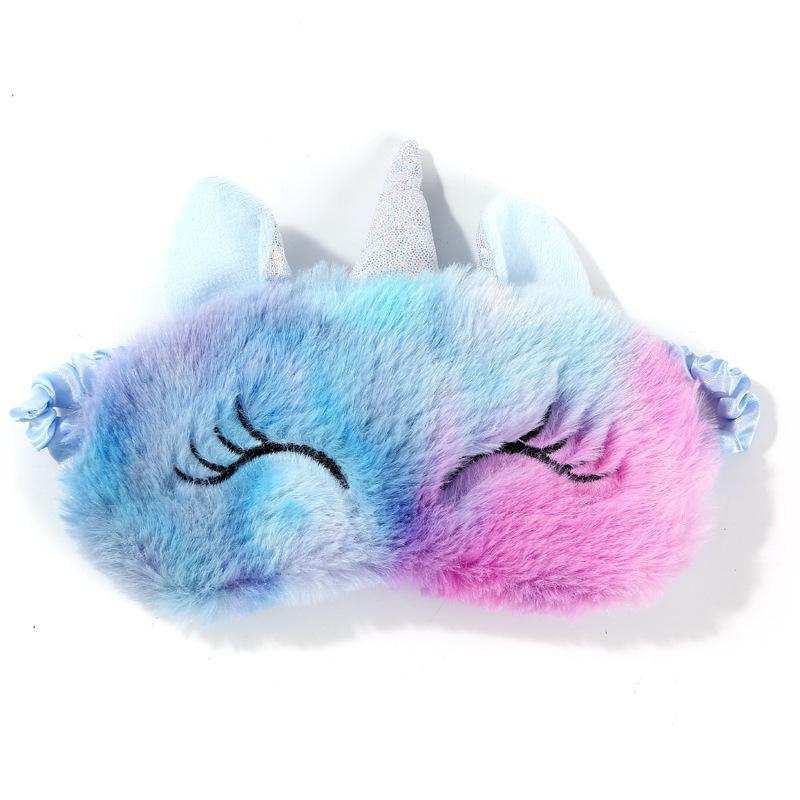 Rainbow Unicorn Plush Eye Mask - Light-Blocking and Cute Cartoon Design