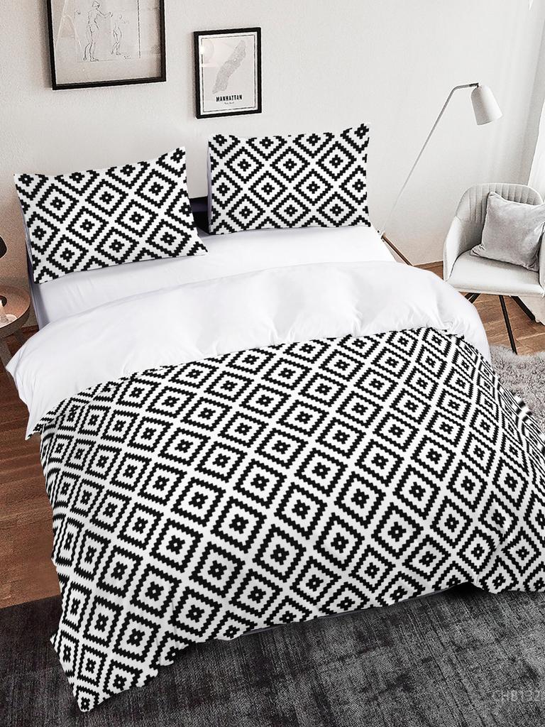 Simple And Fresh Three-Piece Set Thousand Birds Plaid Kit Quilt Cover Bedding