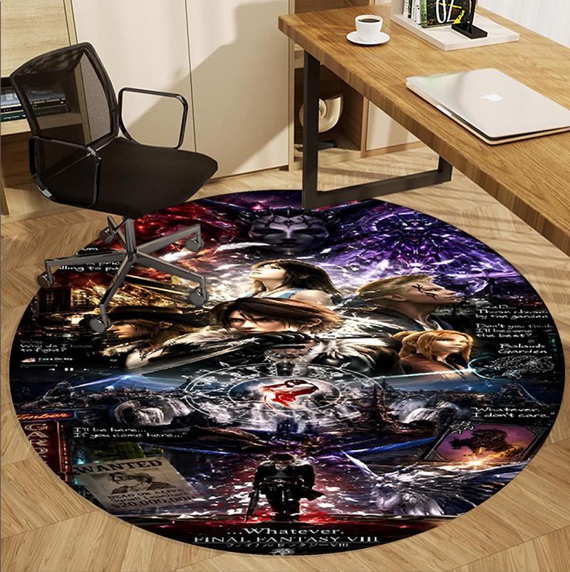 Final Fantasy Pattern Round Rug, Indoor/Outdoor Mat, for Picnic, Gameroom, Bedroom, Office, Living Room, Home Decor Carpet, Birthday Gift