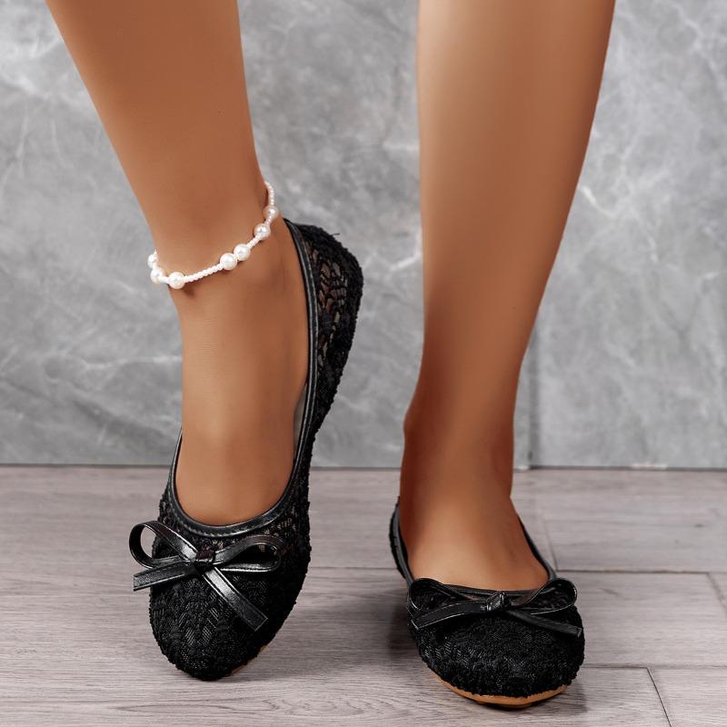 Fashion New Women Flats Shoes Summer Ballet Flats Fashion Bow Women Shoes Slip On Sweet Hollow Flat Shoes Female Zapatos De Mujer