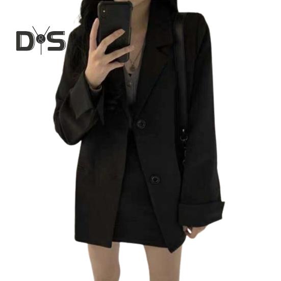 

Женский костюм, пальто с лацканами, с длинным рукавом, однобортный пиджак, дизайн с карманами, однотонный, свободный крой, деловая верхняя одежда 2XL чёрный