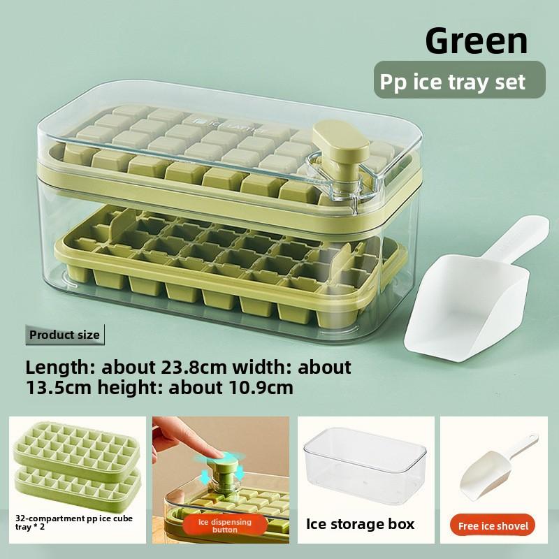 Silicone Ice Cube Tray Mold With Lid Shovel Storage Box One Click Ice Maker Dishwasher Safe Easy Clean Kitchen Bar Accessories