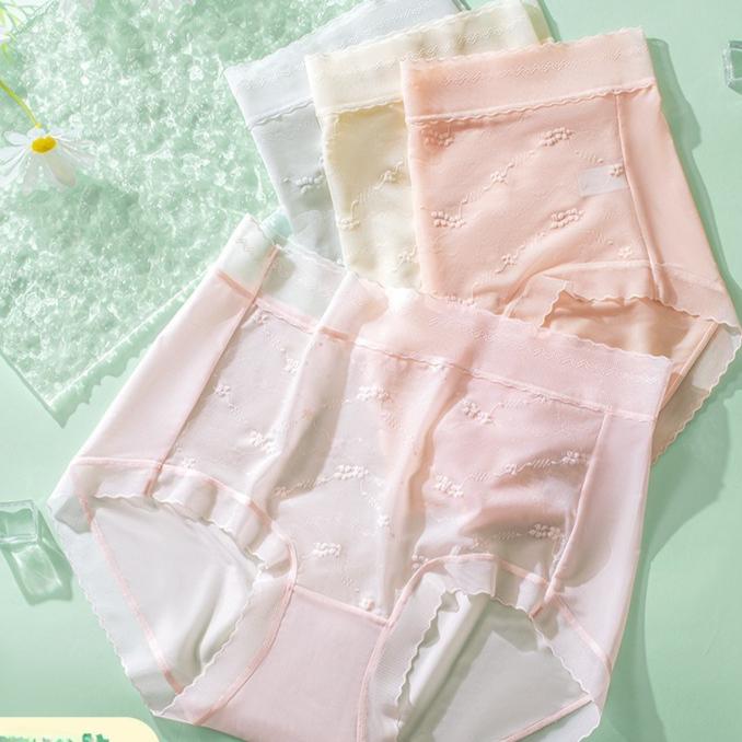 Fashionable Women's Ice Silk Underwear Comfortable Breathable Summer Thin High Waist Plus Size Women's Triangle Panties