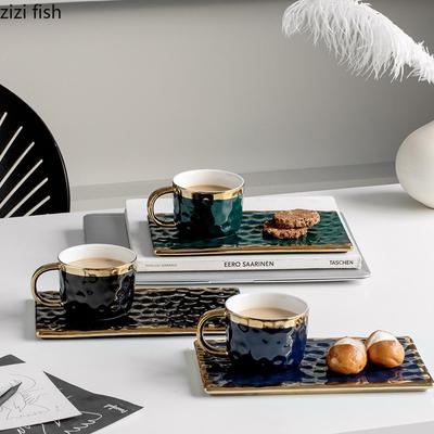 Hammer Muster Goldrand Keramiktasse und Untertasse Set Nachmittagstee Kaffeetasse Milchteetasse Getränketassen Haushaltswasserbecher