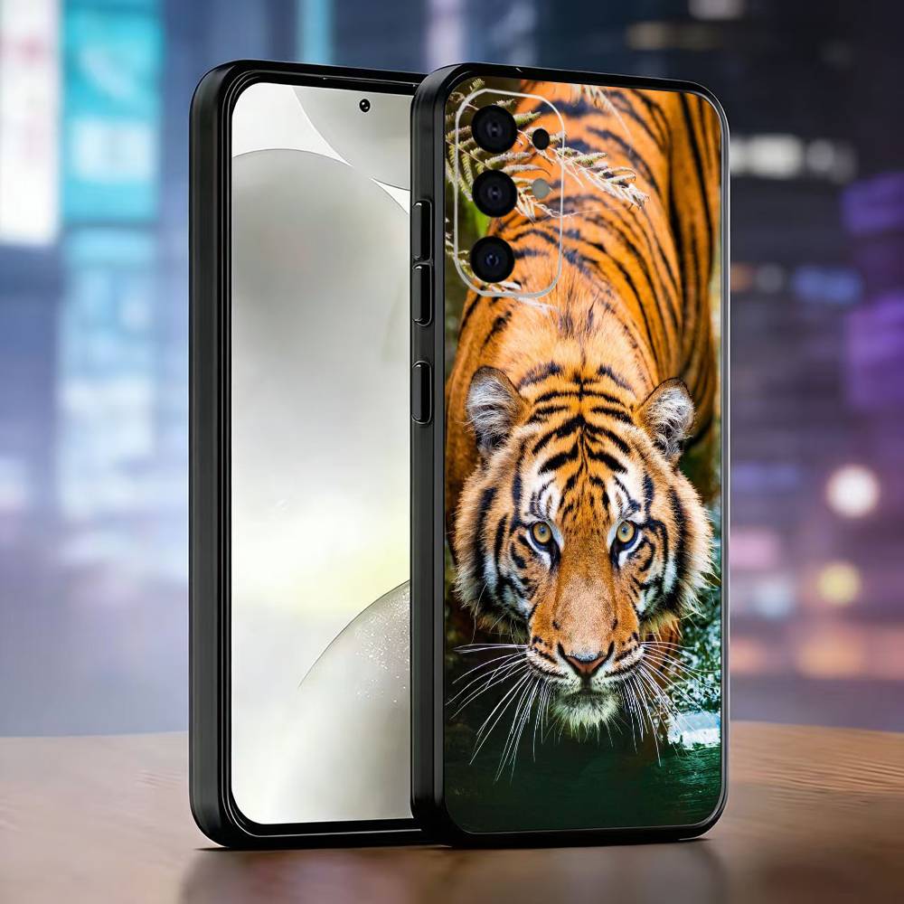 Funda de Teléfono Tema Tigre Silicona Suave Negra Para Samsung S25,S24,S21,S22,S23,S30,Ultra,S20,Plus,Fe,Lite
