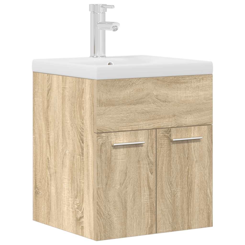 Bathroom Vanity Unit with Built in Basin and Faucet Sonoma Oak