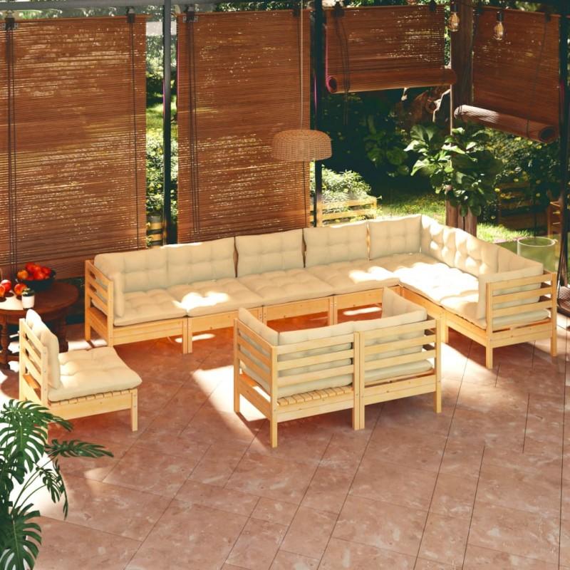 Day and Night - Day and Night Garden Furniture 10 Pieces and Cushions Solid Cream Pine Wood