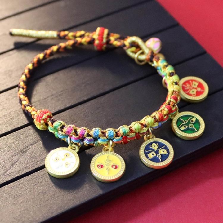 Adjustable Rope Bracelet Colorful Woven Handchain Five Way God of Wealth Bangle Handmade Unisex Jewelry Accessories