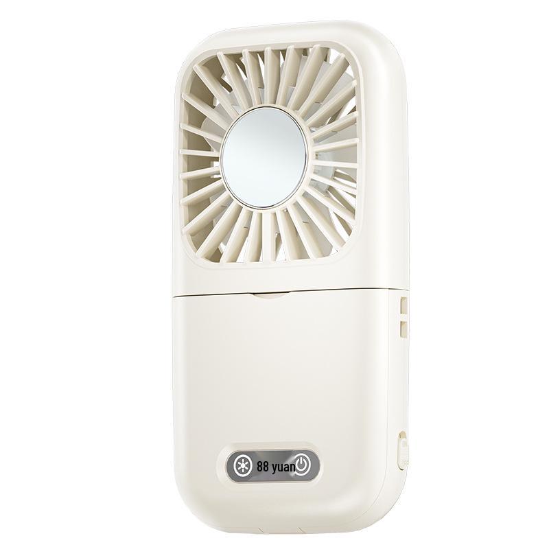 26-Year New Model: Portable Makeup Mirror Fan with Cooling, Foldable Fill Light, Digital Display, Neck Hanging Feature for Students