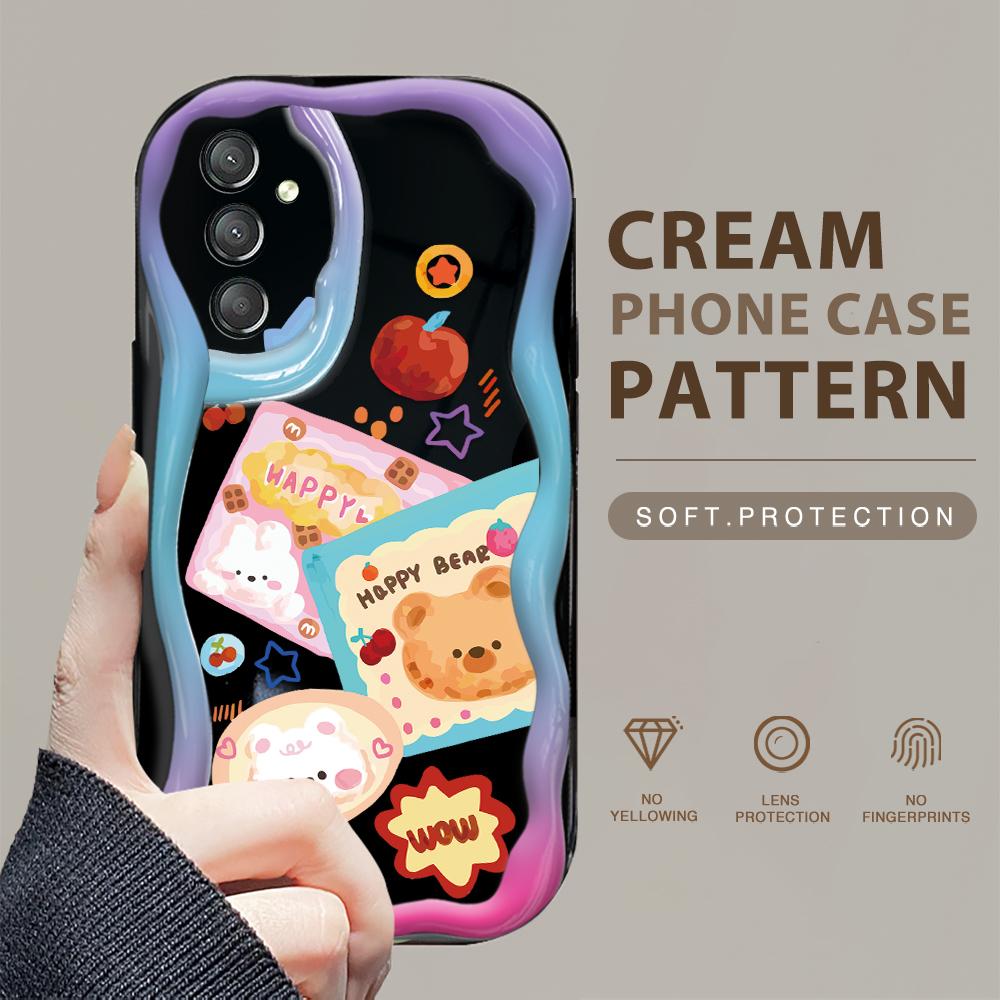 

Милый мультяшный узор, кремовая текстура, мягкий силиконовый чехол с волнистыми краями, чехол для телефона Samsung Samsung A12 чёрный