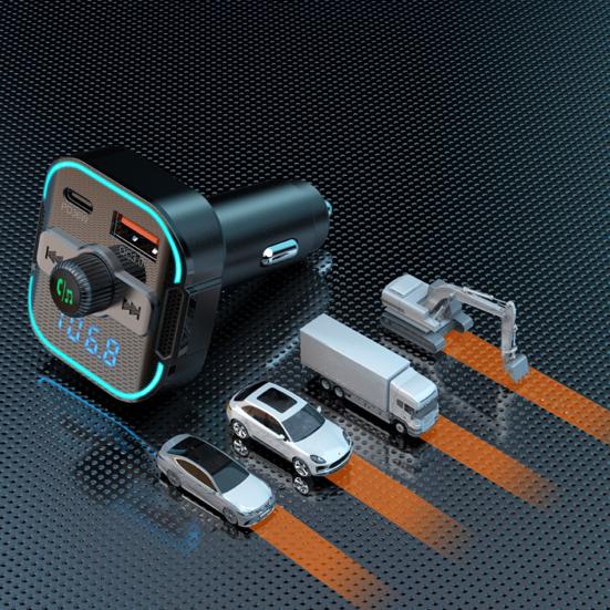 Dual-Port Car Charger with Bluetooth-compatible 54W Fast Charging Transmitter CVC Noise Cancellation Voltage Display Voice Assistant Car Adapter