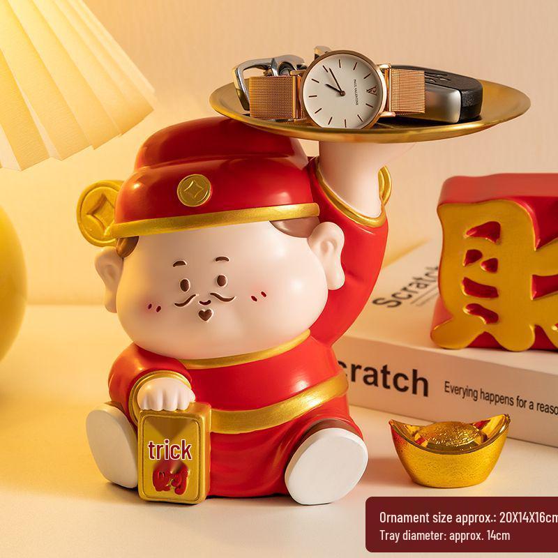 

God of Wealth Figurine: Home and Living Room Ornament, Key Holder, New Store Opening, Housewarming Gift.