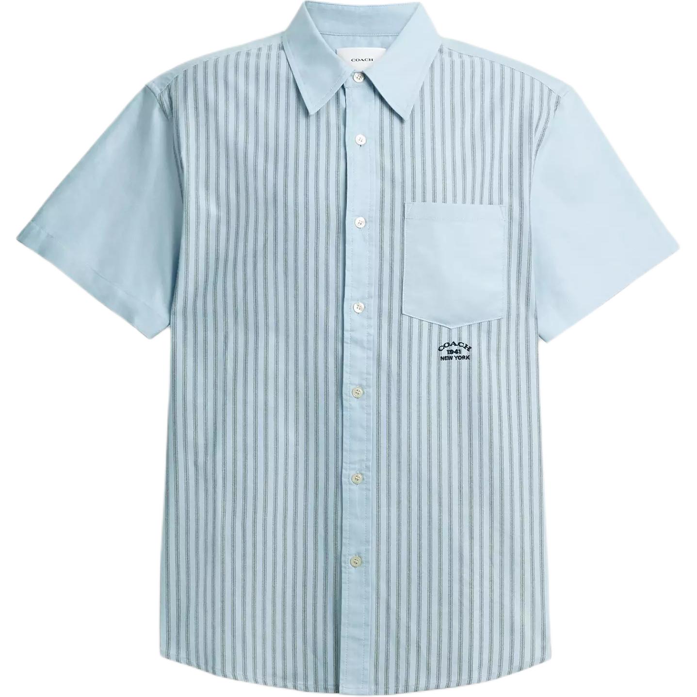 

Coach Ss25 Striped Pointed Collar Chest Pocket Embroidered Short Sleeve Shirt Men Shirts Blue CAU84-VS1 L