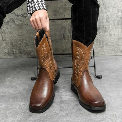 Stivali Classici da Uomo di Media Altezza in Stile Western Neri Marroni Marrone Scuro Stivali da Cowboy Scarpe in Pelle di Alta Qualità Fatte a Mano Stivali da Equitazione Uomo