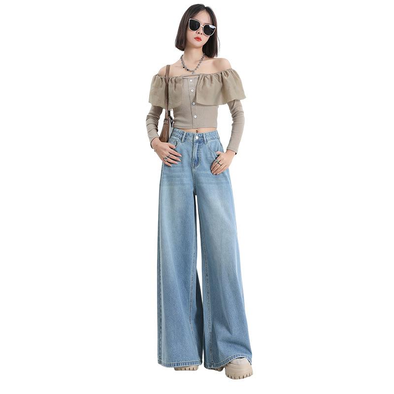 Autumn Light Blue High Waist Oversized Swing Wide Leg Casual Denim Pants Ladies Casual Pants Oversize Denim Trousers