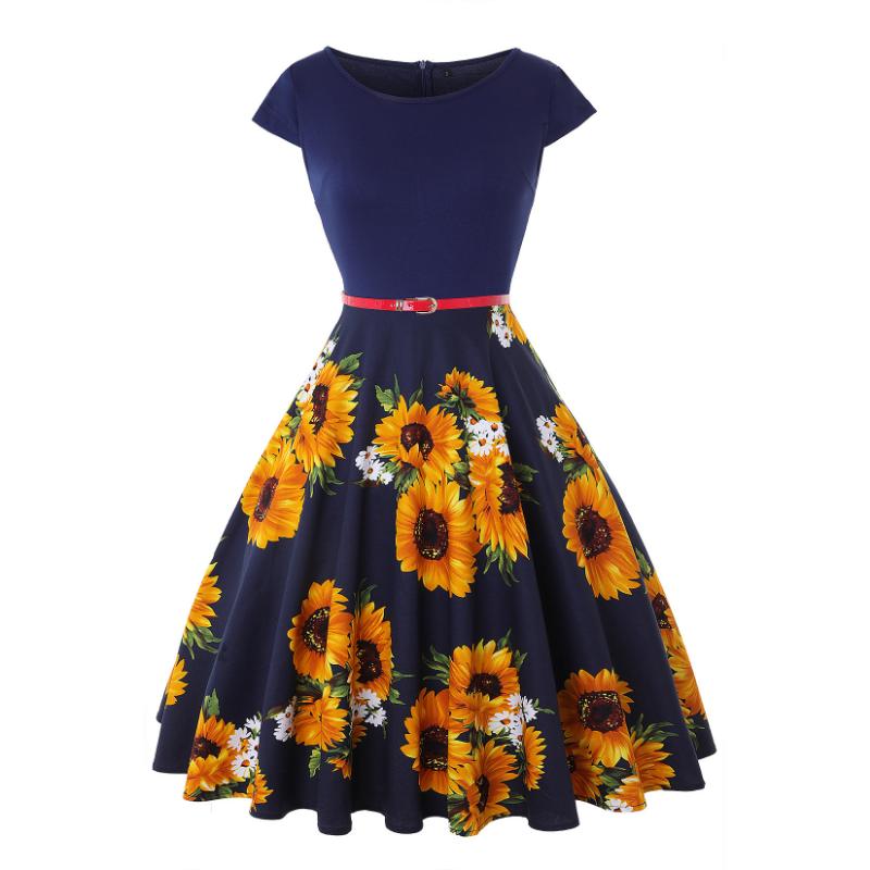 Women's Sunskirt Summer Dress Pullover Round Neck Printed Slim Fit Short Sleeve Dress Beach Dress Plus Size