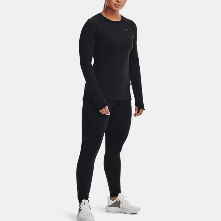 Under Armour Round Neck Long-Sleeve Training T-Shirt Women Tops Black 1365781-001