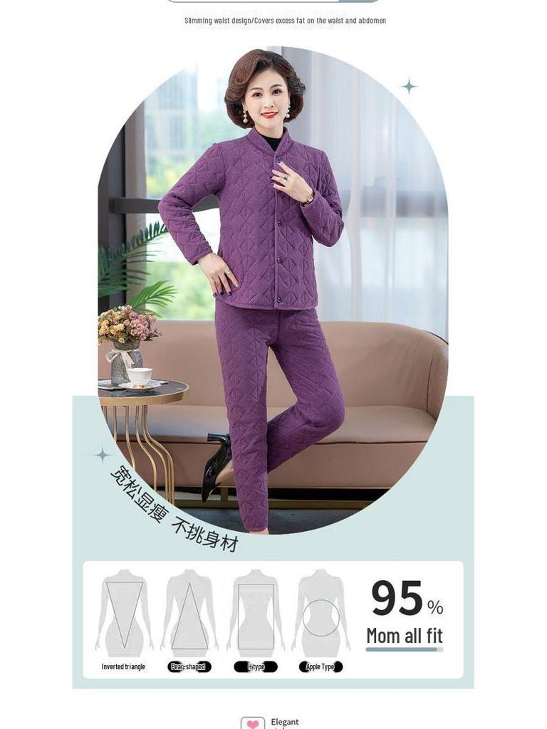 Women's Winter 3-Piece Set: Silk Cotton Coat & Outerwear for Middle-Aged