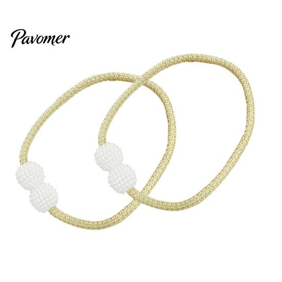 Elegant Curtain Holdbacks 1 Pair Faux Pearl Tiebacks, Beaded Holdbacks, No Hole Accessories Woven Rope Decorative Drapery Holders for Living
