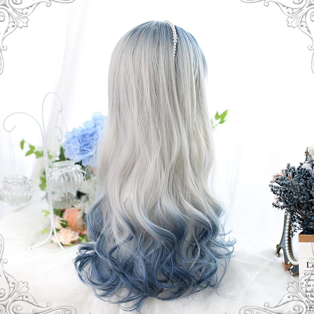 Lolita Harajuku Gal Gothic Lolita Light Mori Princess Small Everyday Wig Wig, Style, Style, Cosplay, White, Blue, Mesh, Gothic, Long, Girl, Dreamy,