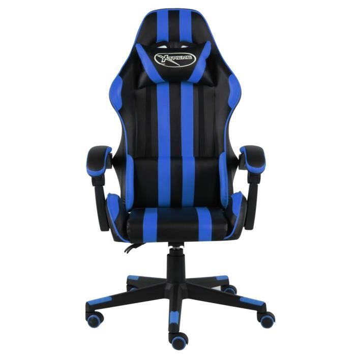 Fauteuil de jeux vidéo - vidaXL - Noir et bleu - Similicuir - Hauteur réglable - 360° pivotant