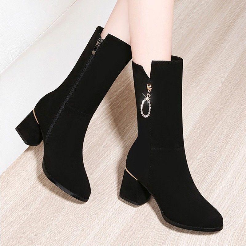 Mid Length Boots for Women 2026 New Autumn and Winter Fashion with Plush Warm Frosted Leather Boots