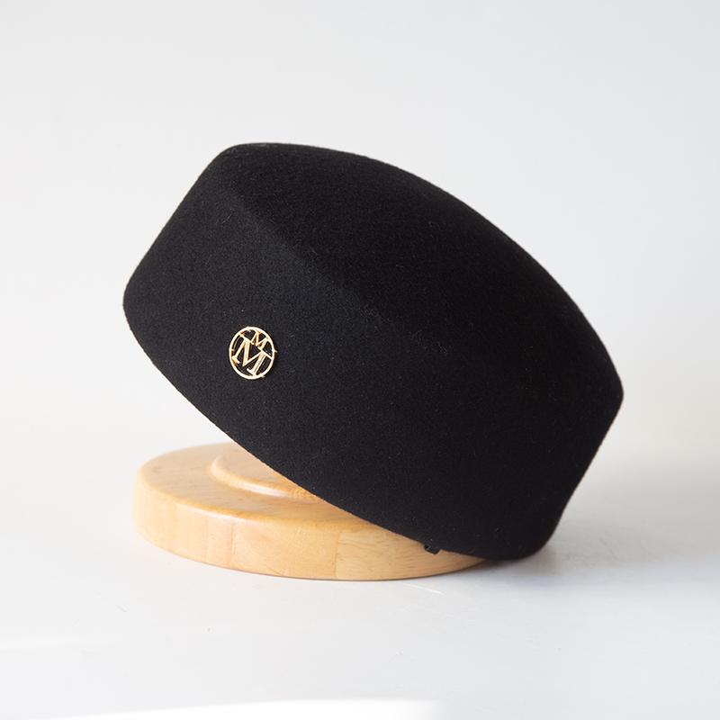 Kurzrand Flacher Wollfilz Barett INS Mode Pillbox Hut Damen Französisch Elegant Fedoras Matrosenhut Kapitänskappe Damen Bert Hart