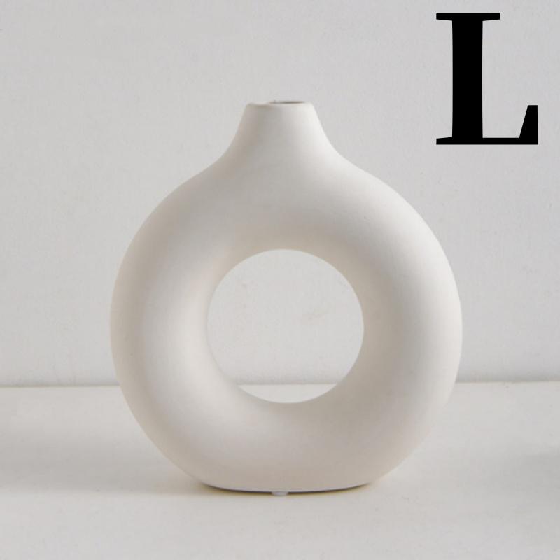 Donut Shaped Ceramic Vase Solid Color Minimalist Style Flowerpot Wedding Flower Arrangement Office Home Decoration 3sizes
