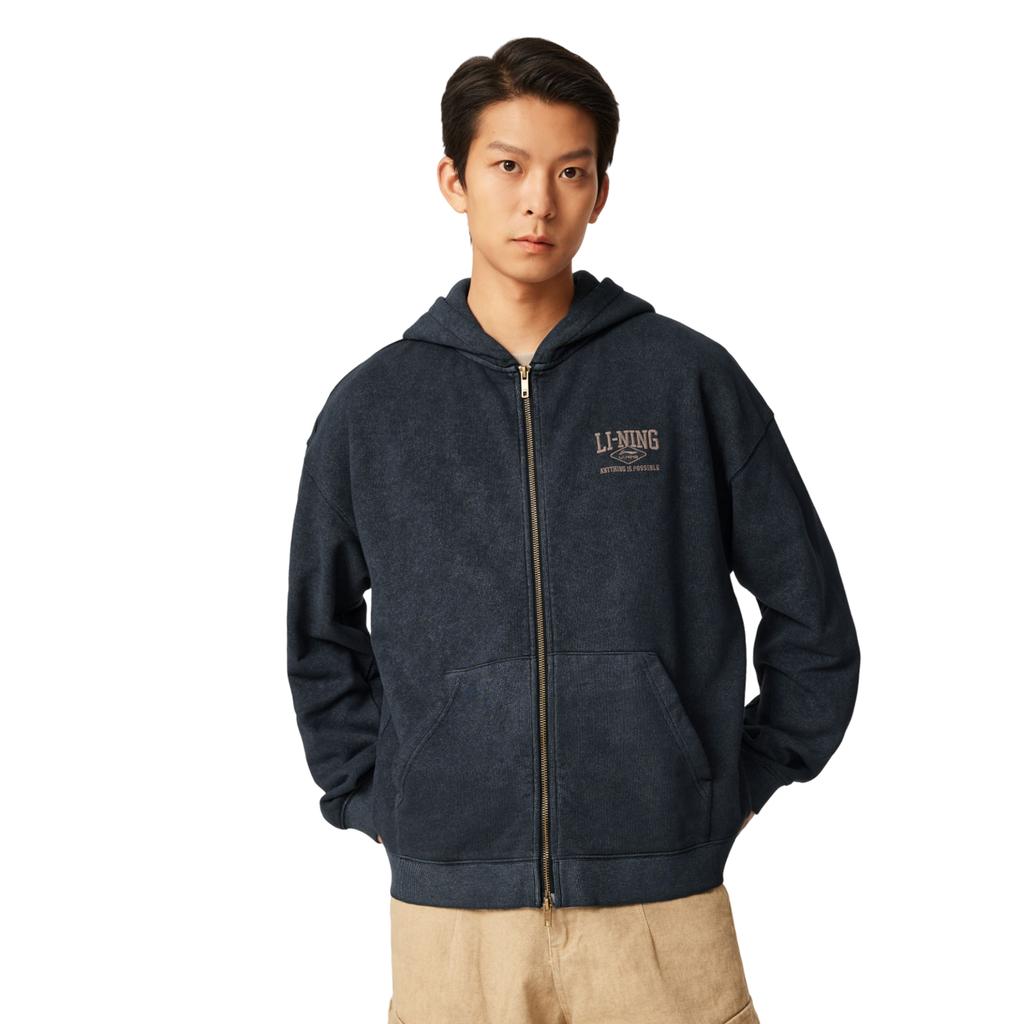 Li-Ning Casual Comfortable Simple Loose Versatile Hooded Cardigan Sweatshirt Unisex Sweatshirt Black AWDVC13-5
