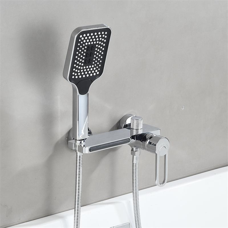 Tuqiu Black Bathtub Shower Set Hot Cold Gray Bathroom Shower Faucet Chrome Bathroom Foldable Shower Faucet set Brass