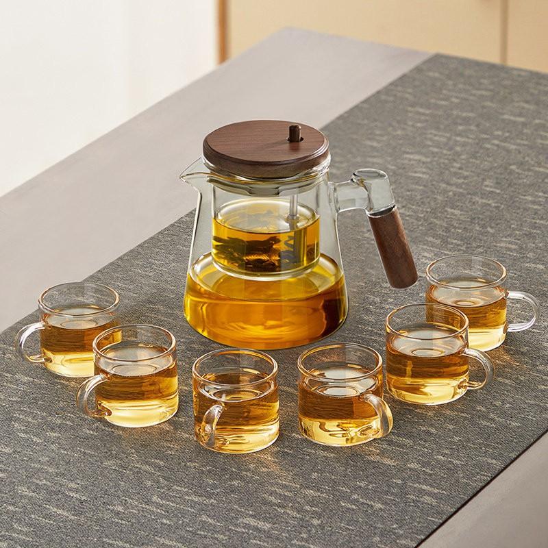 Glass Infuser Teapot With One-Press Filter Heat-Resistant Borosilicate Tea Maker Loose Leaf 600ml/900ml Minimalist Design