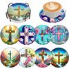 6PCS Special Shape Diamond Painting Crafts Coaster with Holder Crucifix Birth of Jesus for Coffee Table Bar Mugs Glass Cup Beer