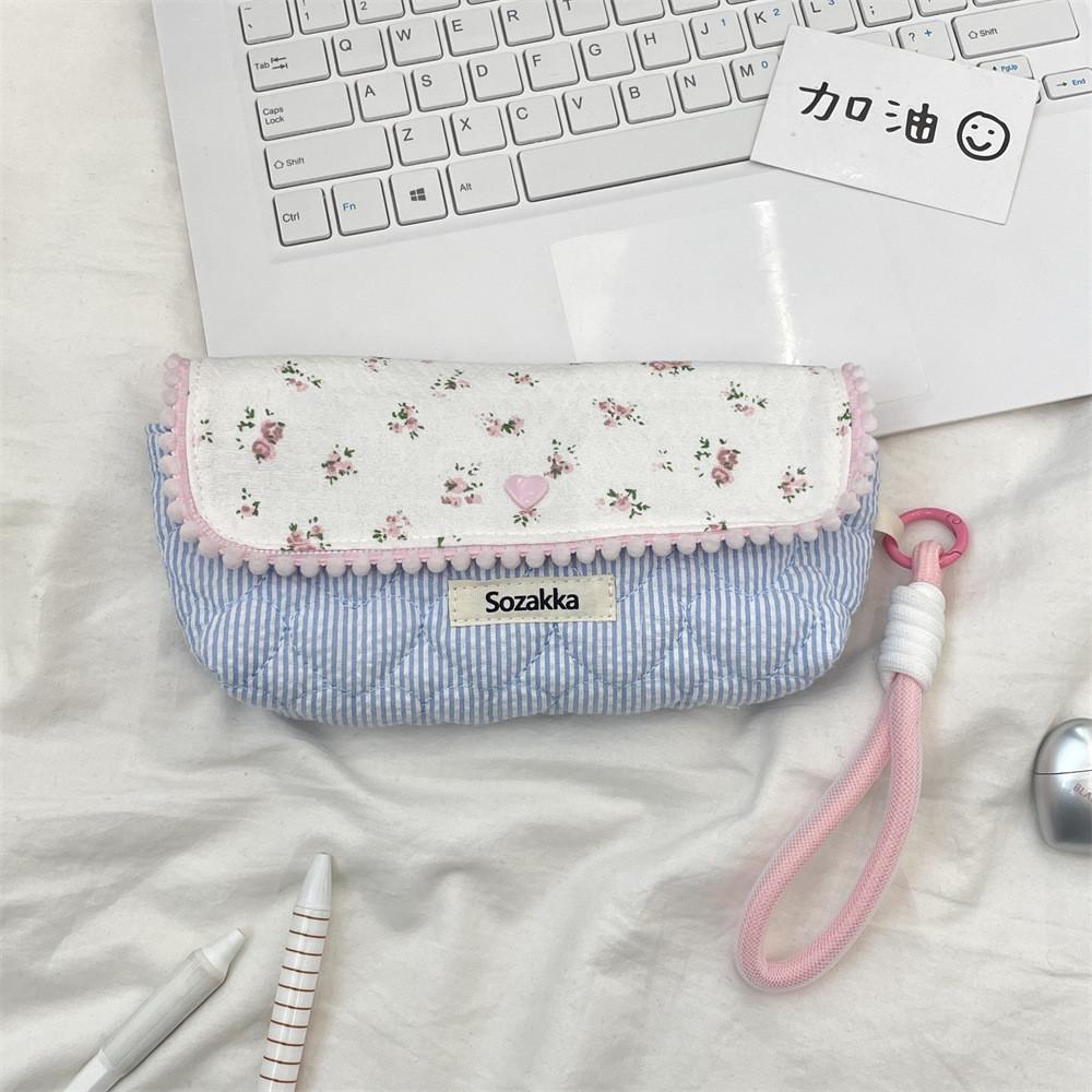 Korean Floral Pen Case With Polyester Material Large Capacity Student Stationery Organizer For Girls