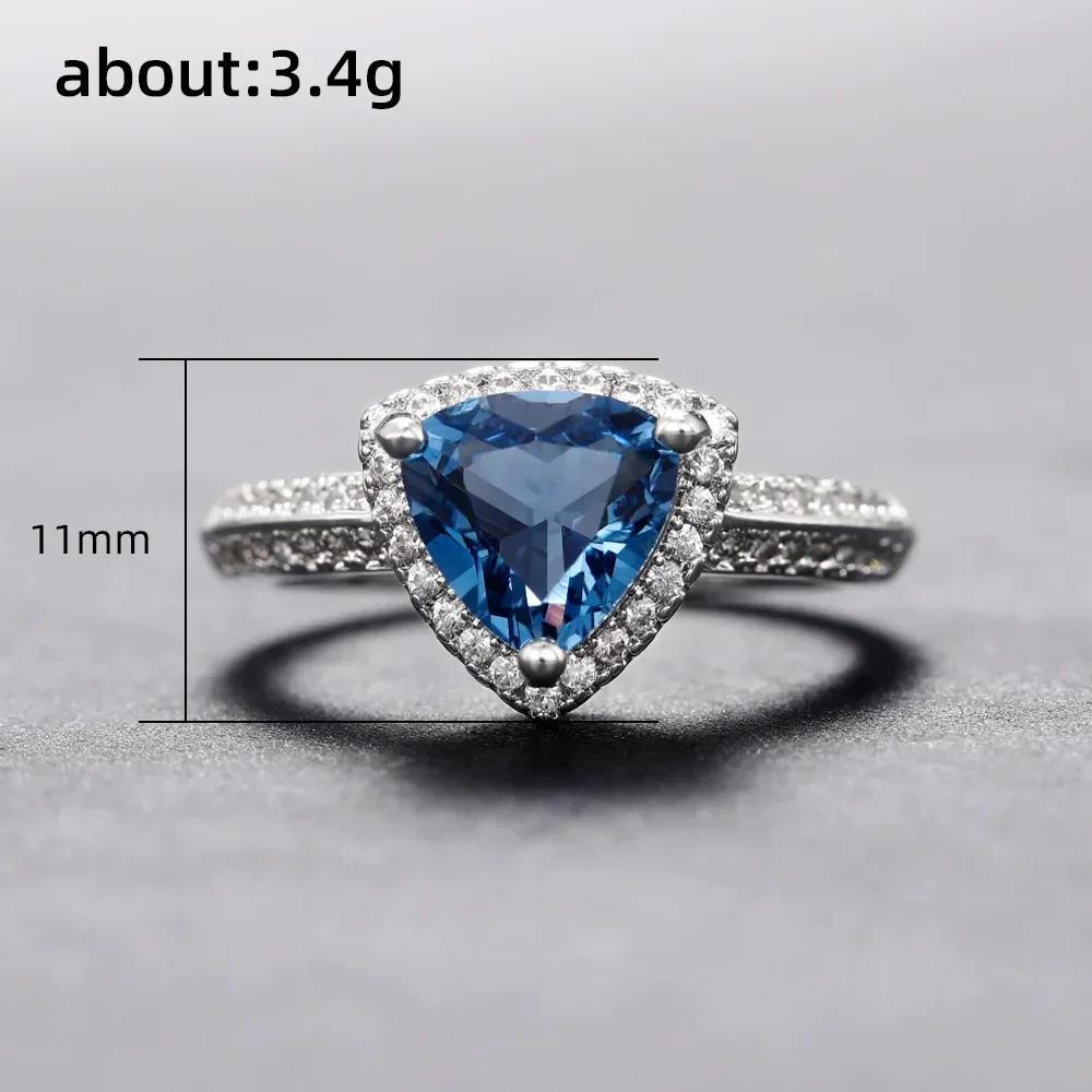 Gift Ring Women'S Wedding Trend Love Jewelry, Triangular Geometry Blue Cubic Zirconia Gorgeous Anniversary Party Jewelry