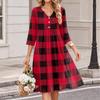 Damen Casual V-Ausschnitt Karomuster Dreiviertelarm Kleid für den Alltag
